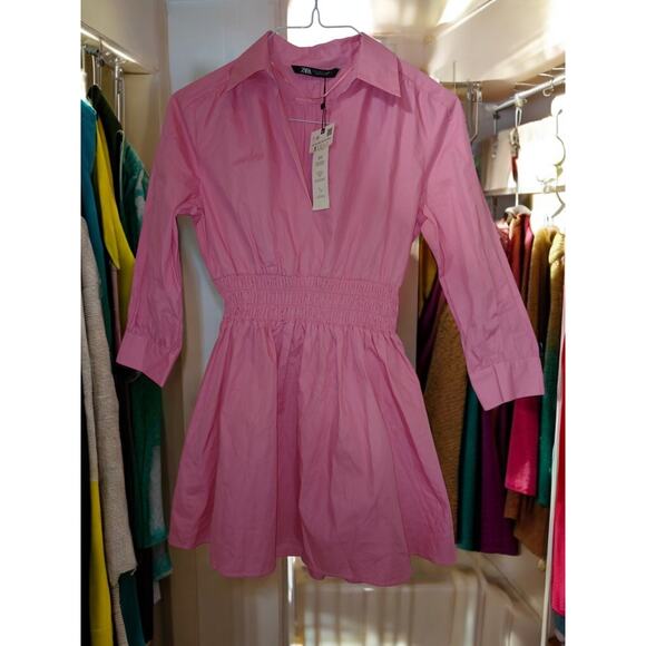 NWT - Zara Pink Poplin Mini Dress Size: S - Picture 5 of 5